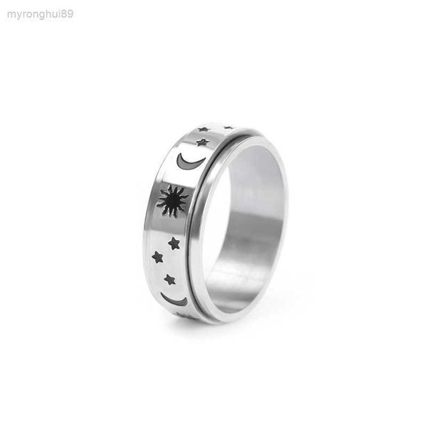 

star moon sun stainless steel rotating ring creative titanium ch17, Silver