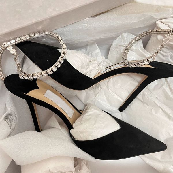 

sandals kmeioo elegant wedding shoes woman ankle strap jewel thin heels brideshoes pointed toe high slingback pumps 230329, Black