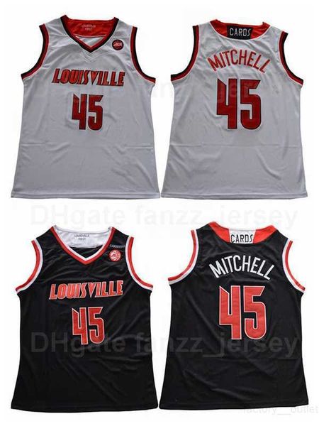 

ncaa college basketball 45 donavan mitchell jerseys university team black color white away for sport fans breathable pure cotton embroidery