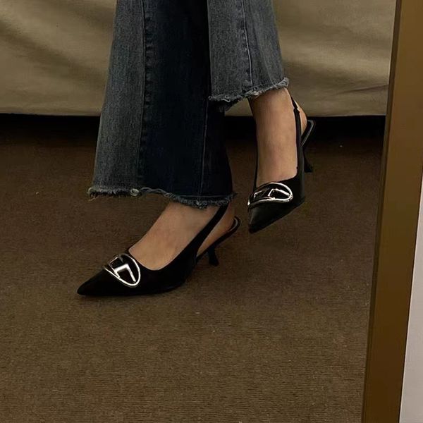 

sandals mid heels women shallow pointed toe shoes designer trendy dress pumps slip on summer mujer zapatos 230329, Black