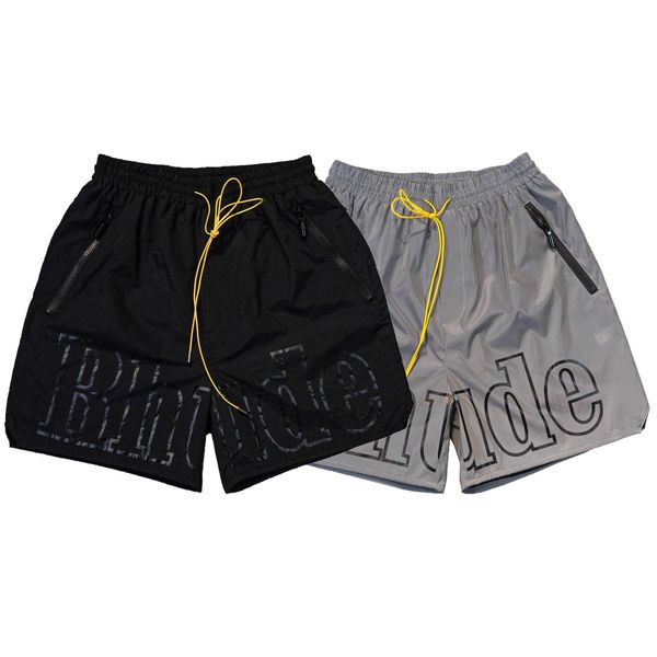 

rh street black 3d reflective drawcord pocket zip mesh breathable beach pants sports casual men's shorts, White;black