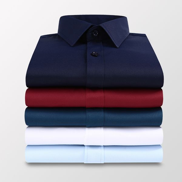 

men's casual shirts plus size 5xl 6xl 7xl men solid color business shirt fashion casual slim white long sleeve shirt male brand clothes, White;black