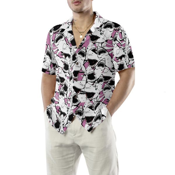 

men's casual shirts shark pattern men's printed hawaiian shirt summer casual allmatch shortsleeved 230329, White;black