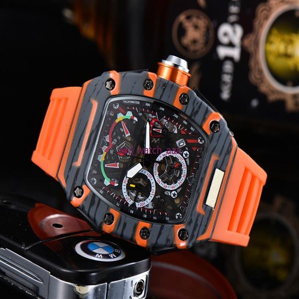 

r 2020 3a 6-pin watch limited edition men's watch luxury full-featured quartz watch silicone strap reloj hombre gift2702, Slivery;brown