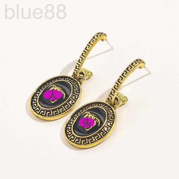 

stud designer earrings human head oval earstuds simple great wall pattern enamel drop oil shield female 8943, Golden;silver