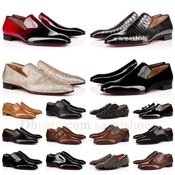 

2023 famous mens red platform loafers shoes bottoms sneaker leather spike shoe pointed toe suede patent oxfords rivets glitter dhgate bottom