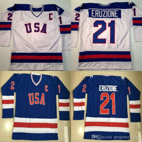 

#21 mike eruzione jersey 1980 miracle on ice hockey jersey mens 100% stitched embroidery logos team usa hockey jerseys blue white, Black;red