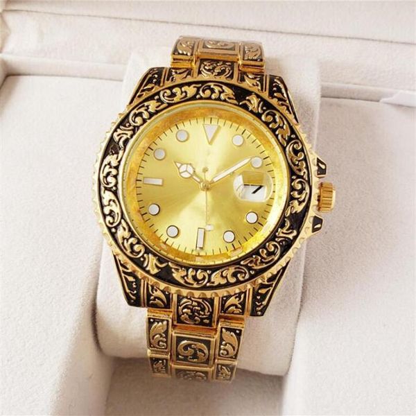 

14 color watch mechanical automatic watch men's stainless steel original buckle presidential fashion men's carved watch240s, Slivery;brown