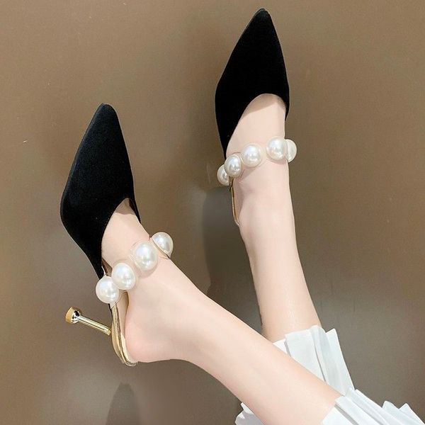 

sandals fashion shoes pearl women sands heels 230329, Black