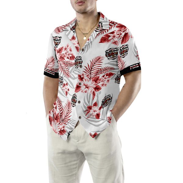 

men's casual shirts red line black american flag firefighter printed hawaiian summer comfortable short sleeve 230329, White;black
