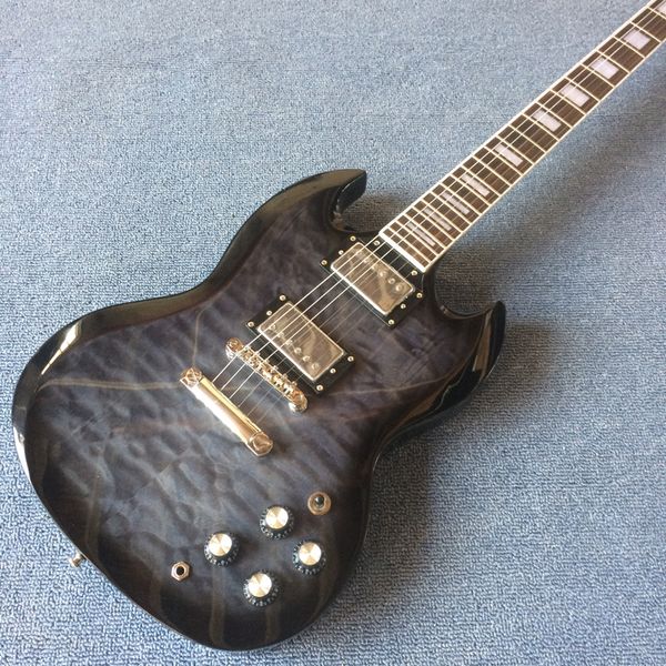 

rosewood fingerboard electric guitar, black burst color quilte maple, solid mahogany body electric guitar, ing