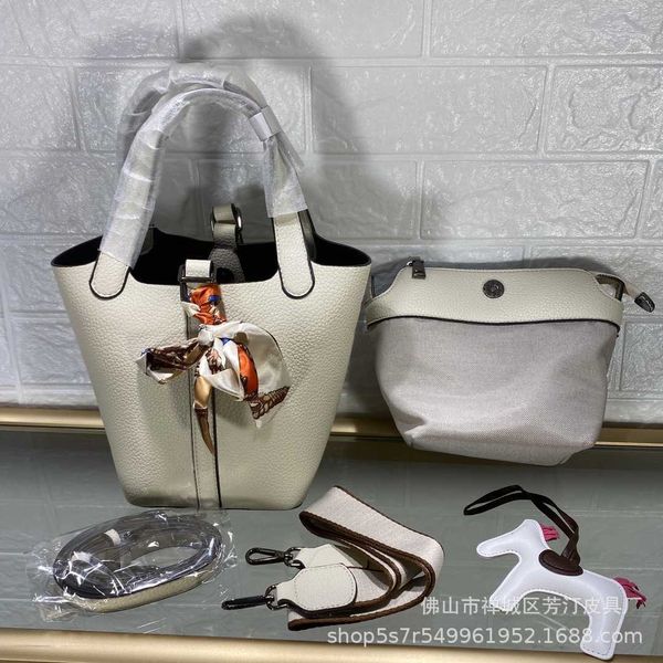 

h bag pony silk scarf vegetable basket bucket bag soft cowhide litchi pattern portable single shoulder messenger bag factory goods nkzd