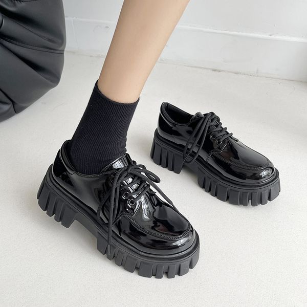 

dress shoes rimocy patent leather platform oxford for women spring casual lace up flats woman black y zapatillas mujer 230328
