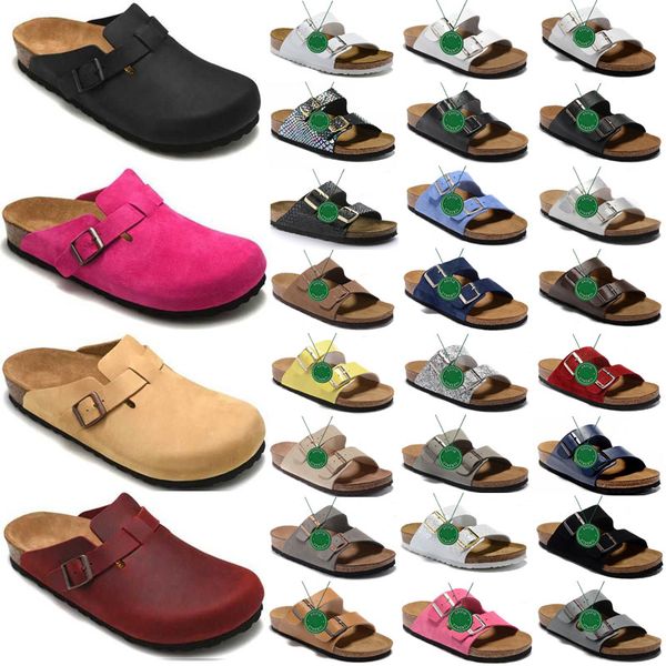 

classic black brown slippers boston new leather bag head pull cork slippers female male summer anti-skid slippers lazy shoes lovers beach sh