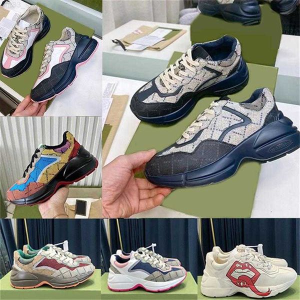 

designer rhyton shoes multicolor sneakers men women trainers vintage chaussures platform sneaker strawberry mouse mouth shoe with box