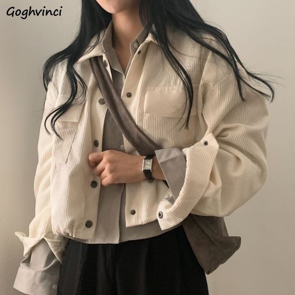 

men's jackets jaket crop wanita chic mode korea longgar semua cocok kasual harajuku musim semi padat mantel korduroi streetwear perguru, Black;brown
