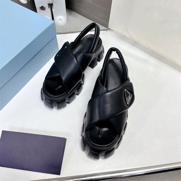

fashion sandals luxury design 2023 pradity women high heel leather letter logo wedding party casual slippers 03-015, Black