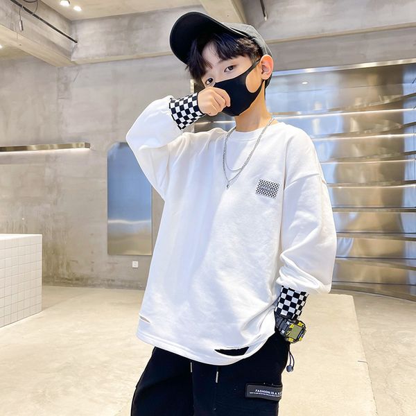 

jackets boys sweatshirts spring fall children kids white cotton pullover teenage long sleeve t shirt clothes 6 7 8 10 12 13 14 year 230329, Blue;gray
