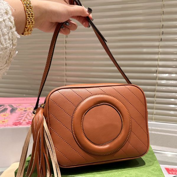 

women cross body bag handbags camera bags solid color zipper clutch purse quilting thread shoulder handbag cowhide tassel decoration cell ph