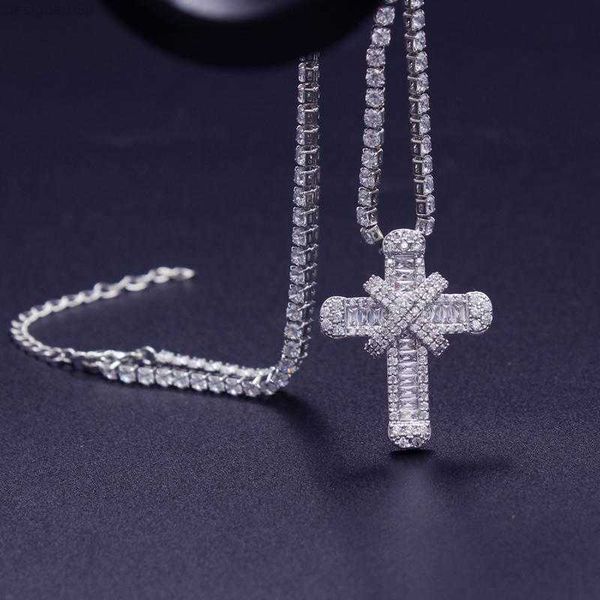 

pendant necklaces classic cubic zirconia cross necklace for men women fashion gold silver color cz tennis chain hip hop gifts