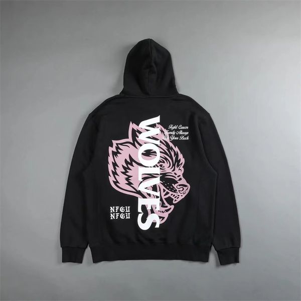 

men's pants darc sport wolves men and women hooded casual sweatshirts fleece cotton track warm hip hop sweater loose pullover oversize, Black