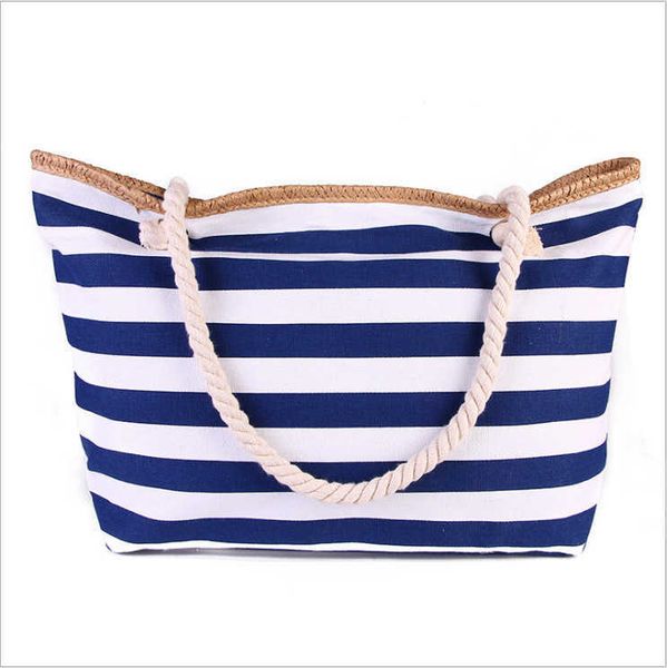 

stuff sacks canvas hand 2023 striped sen women's shopping environmental beach bag