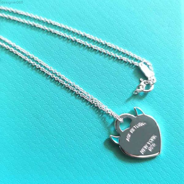 

100% 925 silver female necklace lollipop long love devil necklaces pendant fashion blue heart designer jewelry exquisite official classic wo