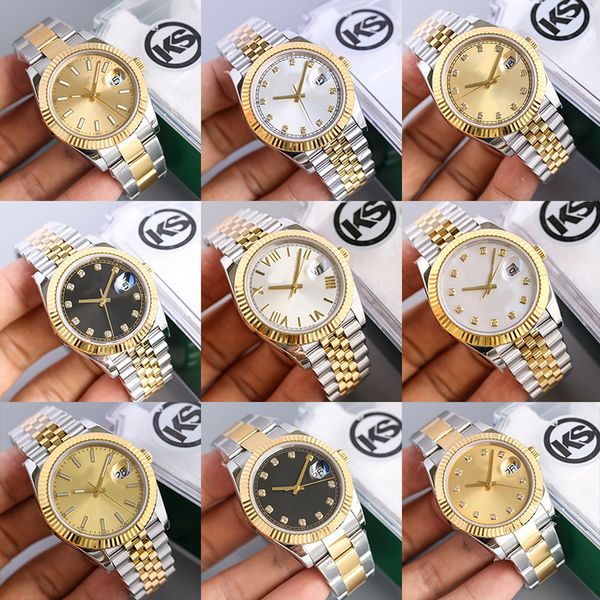 

With diamond watch gold dial sapphire 41mm mens automatic mechanism 36mm ladies date watch fashion luxury watch 904L stainless steel strap with box Wristwatches 007