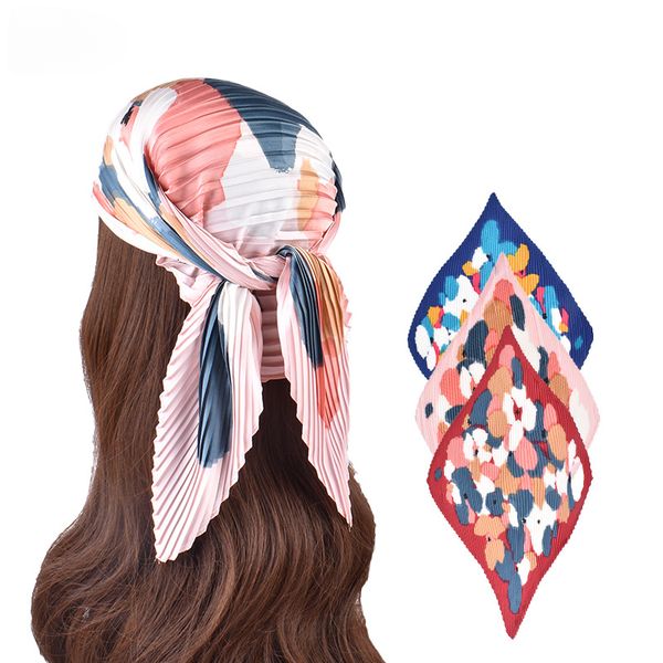 

new floral pattern pleated print multifunctional square scarf stylish versatile headscarf personality design 27.5, Blue;gray