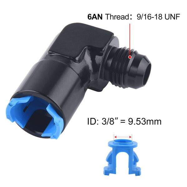 

6an male to 3/8" efi fitting for ls swap engine sae quick disconnect female 90 degree push-on an6 9/16-18 to 3/8 9.5mm hardline fuel fi