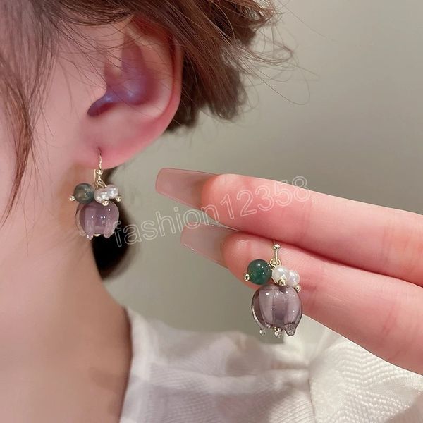 

korean pearl colored glaze flower women dangle earrings fashion sweet versatile new premium temperament jewelry, Silver