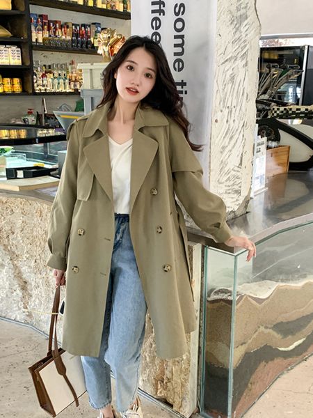 

women's trench coats british style highend texture coat women midlength spring autumn classic female windbreak 230329, Tan;black