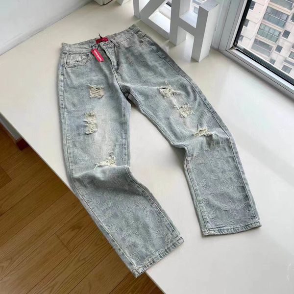 

mens jeans streetwear jeans for men hip hop fashion letter print pants solid color male denim trousers ripped jeans asian size mxxl 230328, Blue