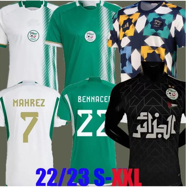 

22 23 algeria mens soccer jerseys slimani mahrez feghouli bennacer atal 2022 2023 home away football shirts black uniforms pre match, White;black