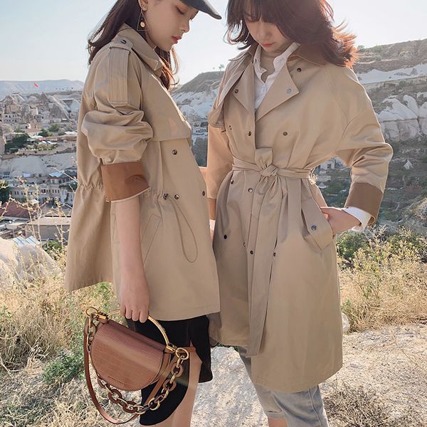 

women's trench coats mishow autumn short and long style korean sleeve women coat standing collar solid color streetwear jacket mx19c734, Tan;black