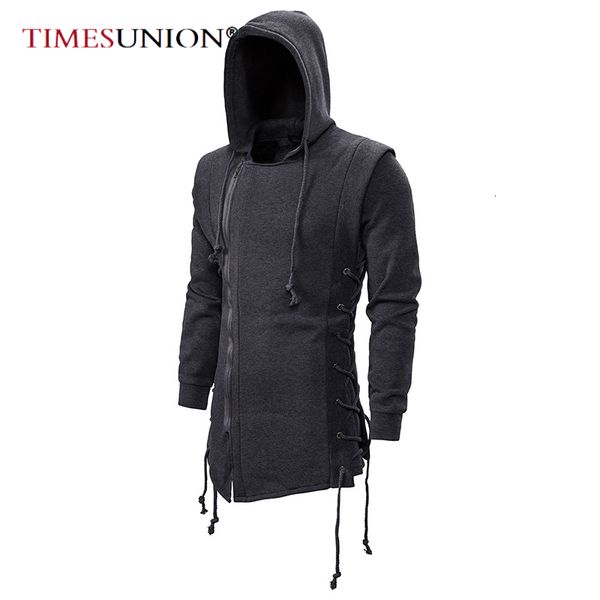 

men's hoodies sweatshirts streetwear hoodies men fashion hooded loose coat zipper hoodies with side lashing crossed plus size sweatshir, Black