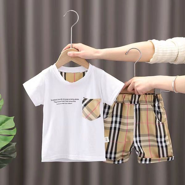 

great quality baby boys girls clothing sets summer kids striped turn-down collar t-shirts+shorts 2pcs set children outfits boy suits, White