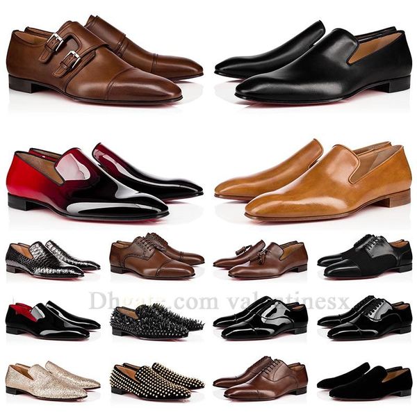 

2023 red bottom casual man leather shoe platform bottoms loafers mens pointed toe suede patent famous vintage rivets spike glitter louboutin