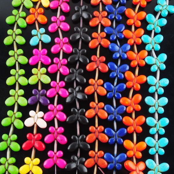 

40pcs/lot beads turquoise howlite gemstone butterfly charm 20x15mm strand for jewelry making green multicolor black orange dbg356