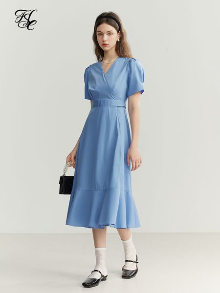 

casual dresses fsle wrap cotton dress summer v-neck waist slim a-line skirt women dress blue office lady women v-neck solid dress 230329, Black;gray