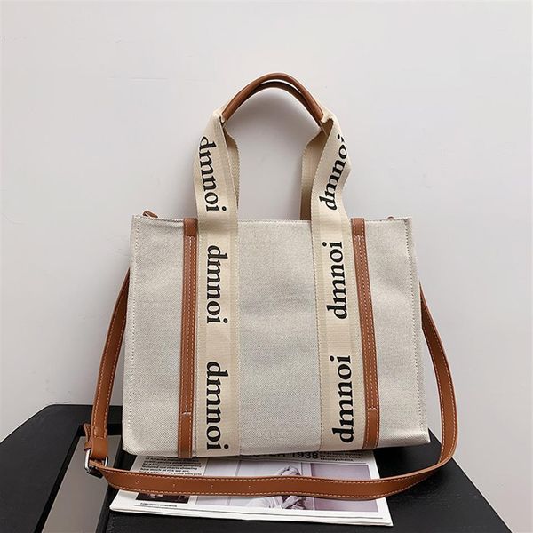 

fashion canvas handbag shoulder bag letter print stripe large capacity tote female japanese casual bags259v