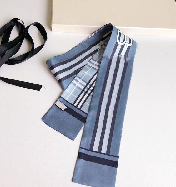 

20style designer letters print floral silk scarf headband women fashion long handle bag scarves paris shoulder tote luggage ribbon head wrap, Blue;gray