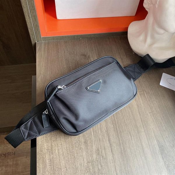

men triple black nylon and leather belt bag fashion travel waist bags mens bumbag cross body with zipper closure coin card purse f253o