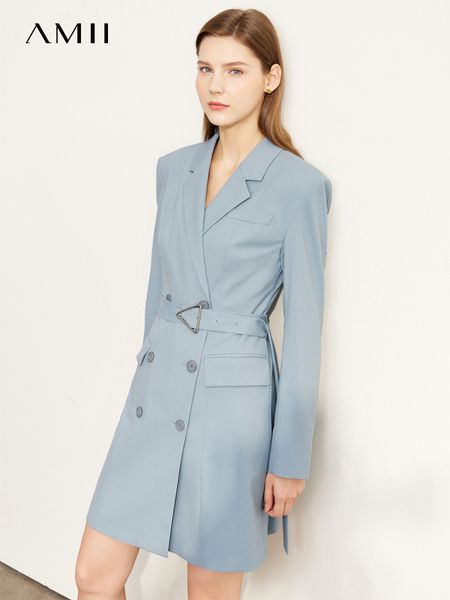 

casual dresses amii minimalism suit dress women autumn fashion elegant office lady turn-down collar double-breasted midi dress 12270232 2303, Black;gray