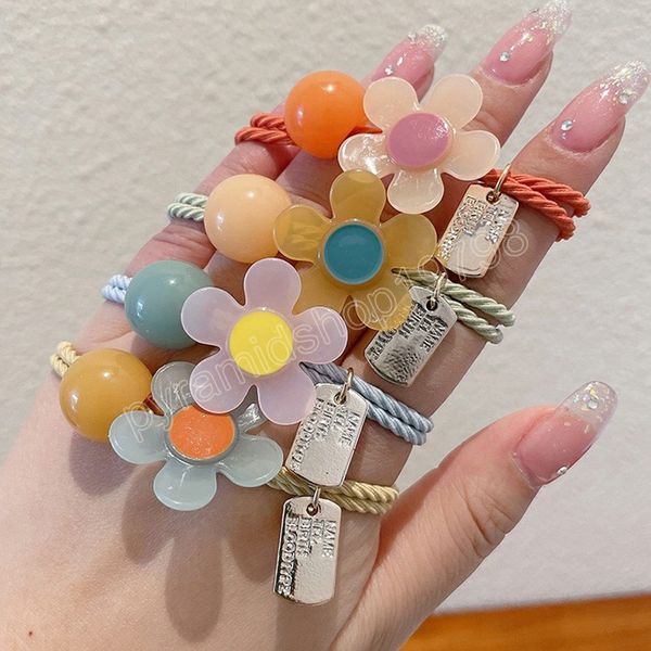 

women hair ties elastic rubber bands girl acrylic flower scrunchies headwear elastic hair bands headband children hair accessory, Slivery;white