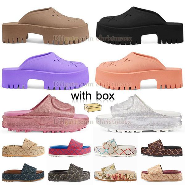 

dhgate platform sandals famous designer womens house slippers summer foam rubber slides pink flowers embroidered coach sandales fashion luxe, Black
