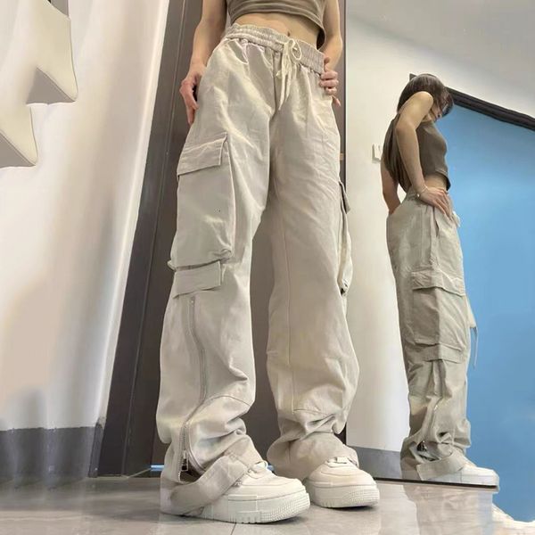 

women's pants capris xpqbb retro 90s women's cargo pants solid color street clothing low waist men's autumn full shoulder bag, Black;white