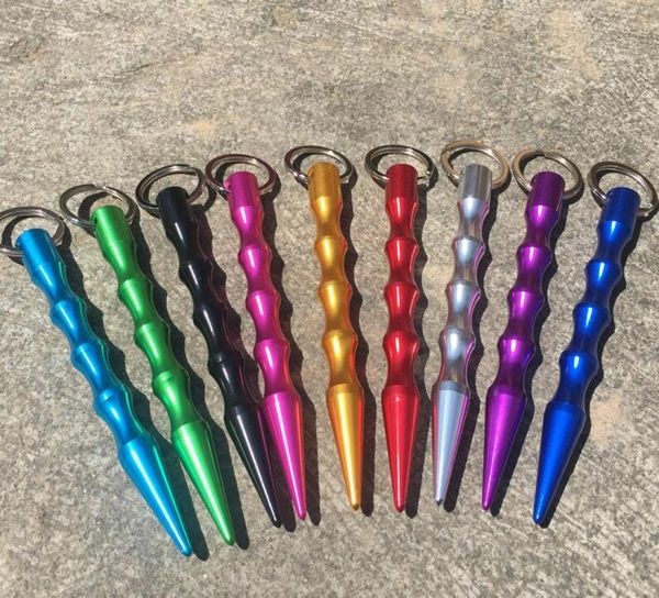 

9 colors fashion whole solid aluminum women mini selfdefense stick keychain self defense keychains broken window escape stick5835993, Silver