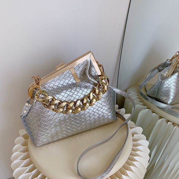 

evening bags trend weaving shoulder solid color thick chain party handbags for women luxury design crossbody fashion womens 230329