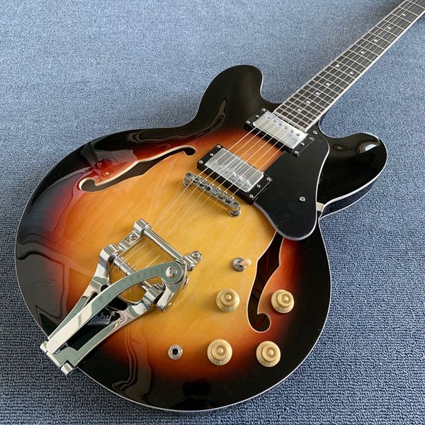 

jazz hollow body electric guitar, rosewood fingerboard, 2 f holes, tremolo system electric guitar, ing